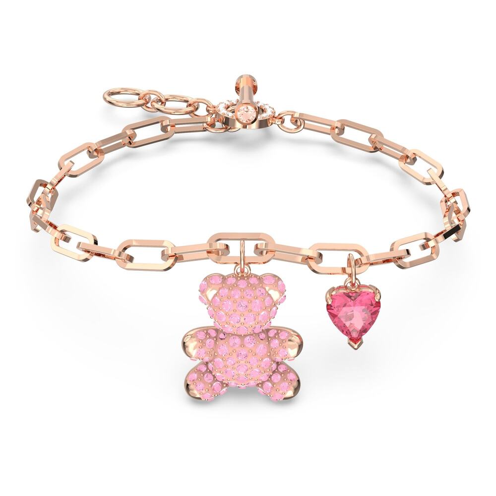 Swarovski Teddy Bear Bracelet, Pink, 18K Rose Gold Finish, New in box